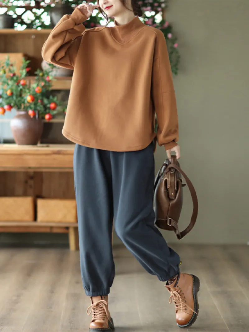 Long sleeves Pullover Plus Fleece Casual Sweater Loose Top