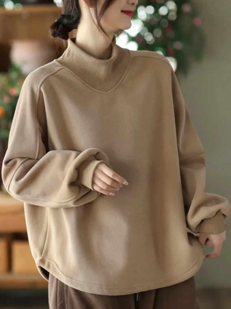 Long sleeves Pullover Plus Fleece Casual Sweater Loose Top