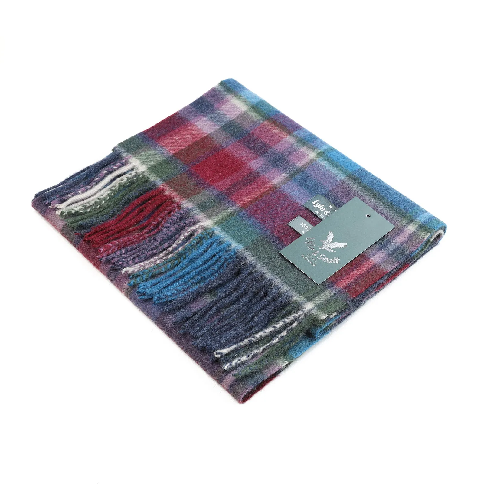 Lyle & Scott 100% Cashmere Scarf  Heather Check - Navy/Burgundy