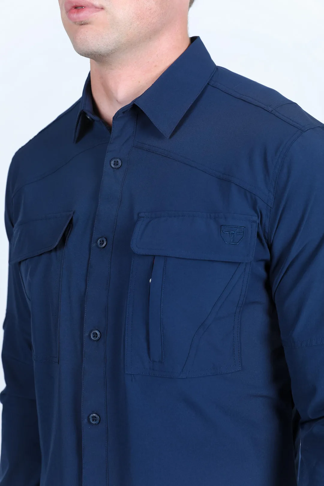 Men's Fishing Navy Long Sleeve Shirt