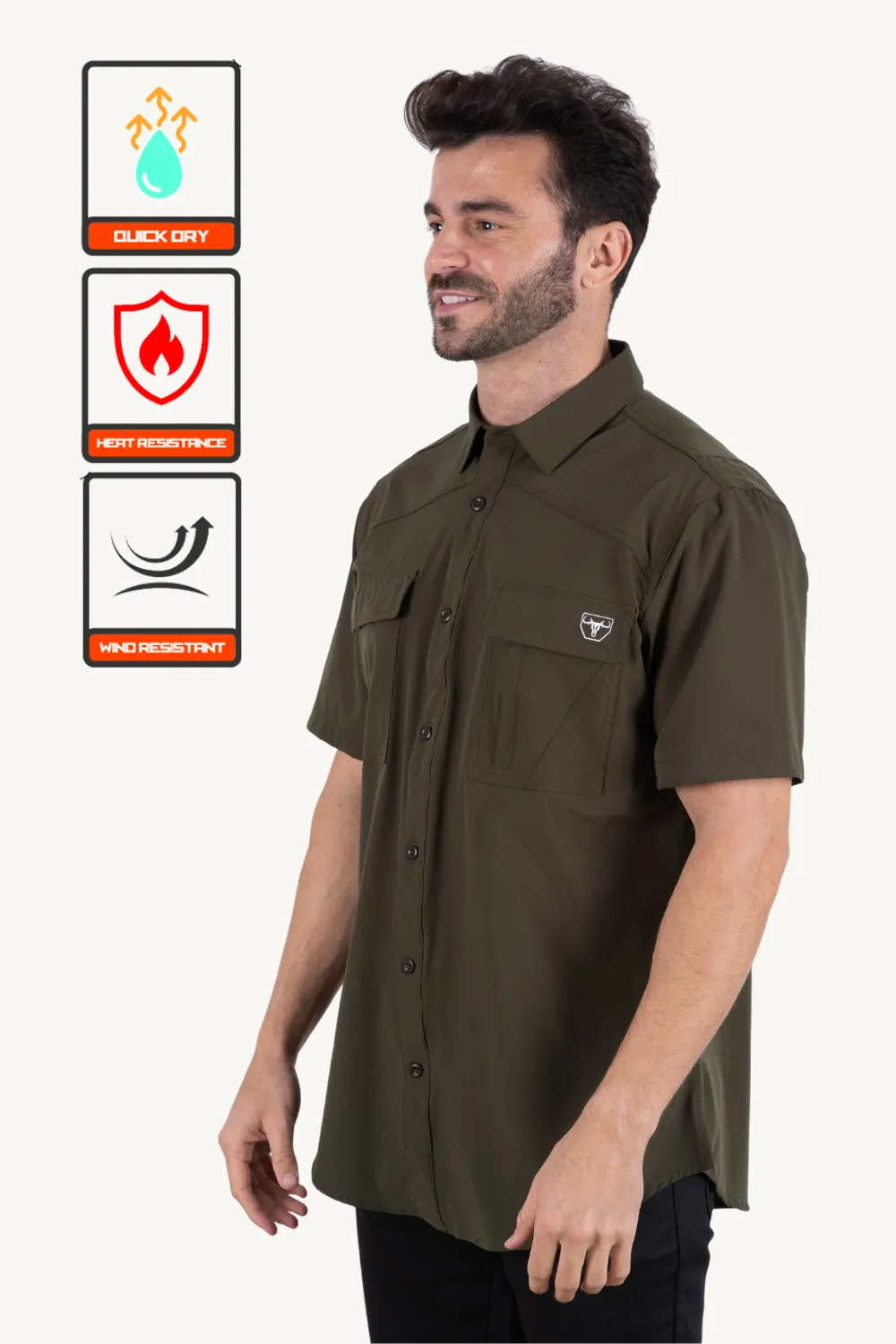 Men's Fishing Olive Short Sleeve Shirt