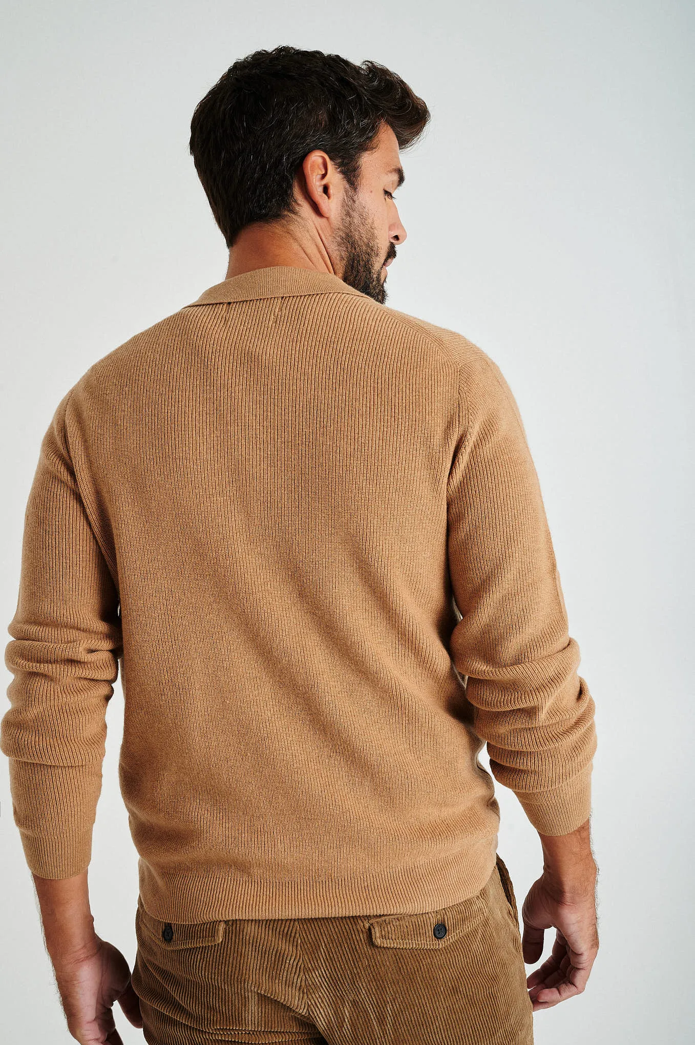 Men's long sleeve merino wool blend polo sweater