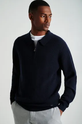 Men's long sleeve merino wool blend polo sweater