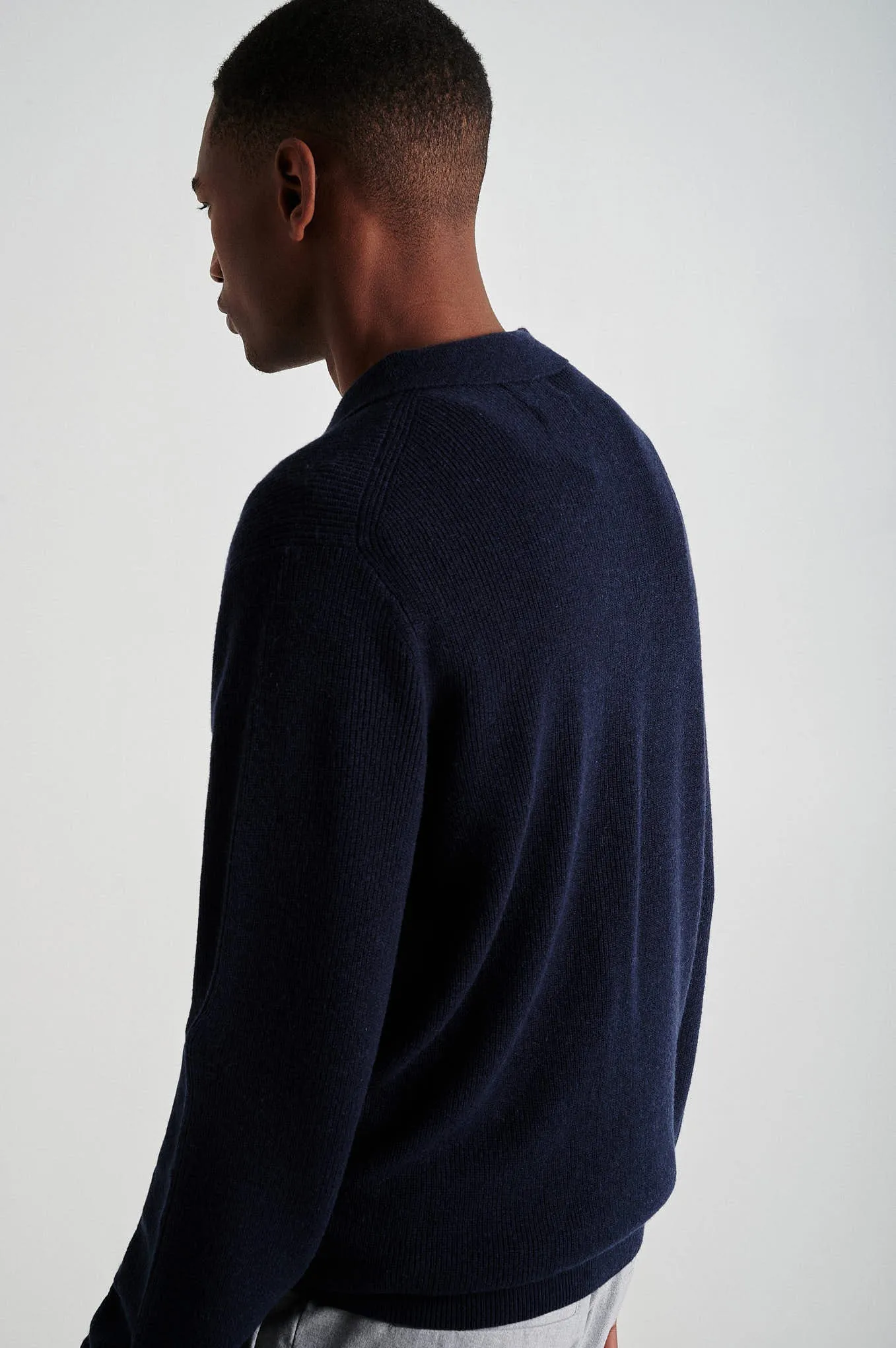 Men's long sleeve merino wool blend polo sweater