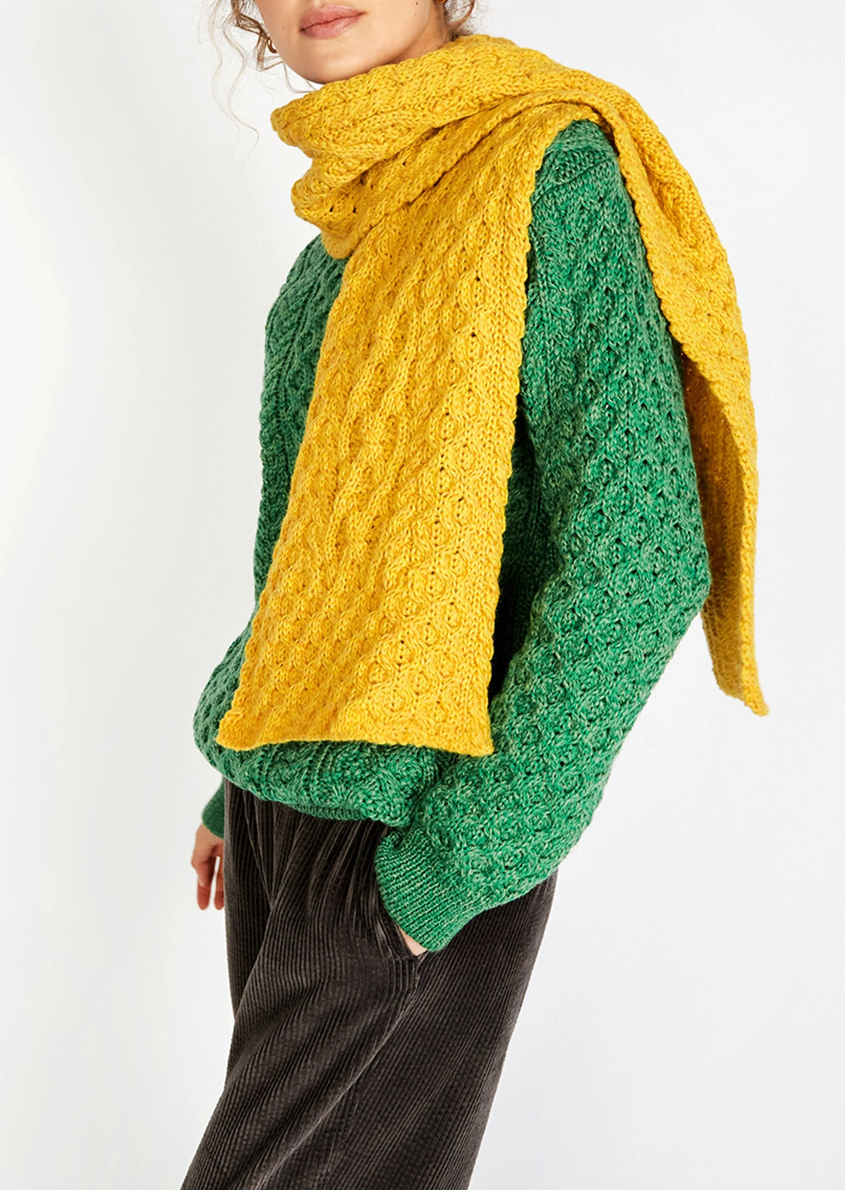 Merino Aran Scarf | Sunflower