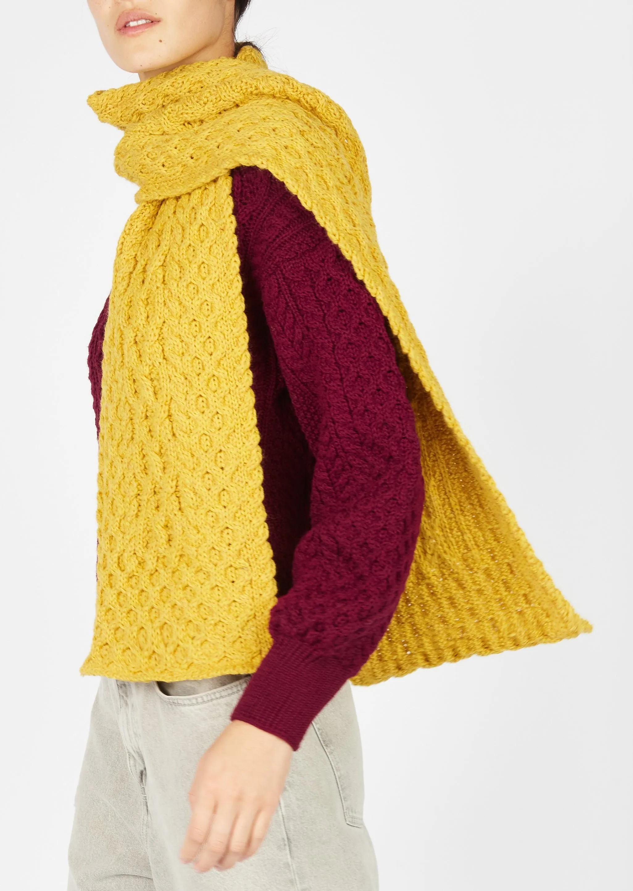 Merino Aran Scarf | Sunflower