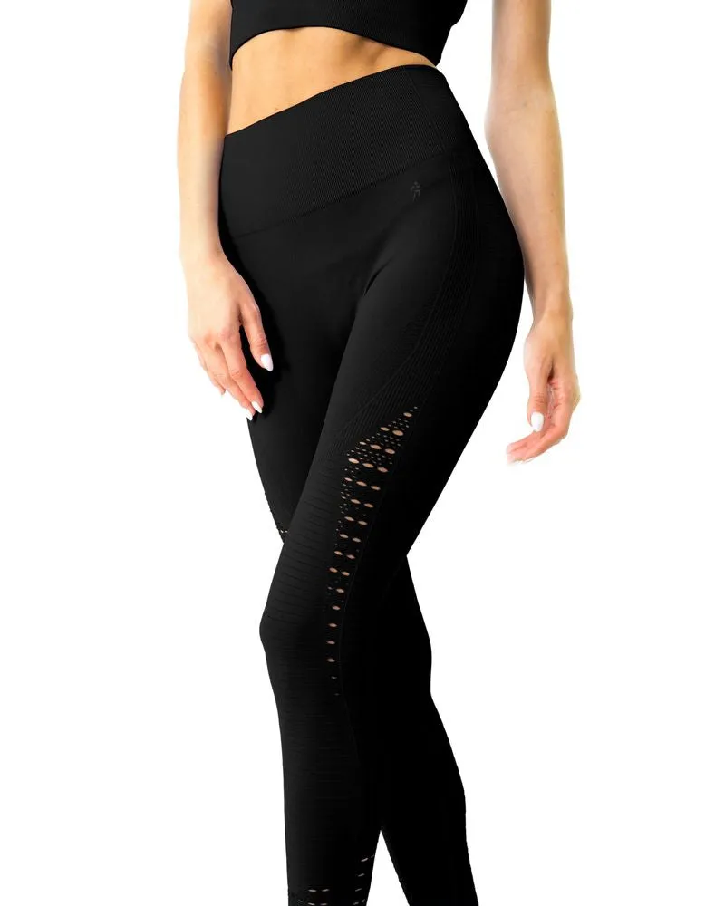 Mesh Seamless Legging with Ribbing Detail - Black