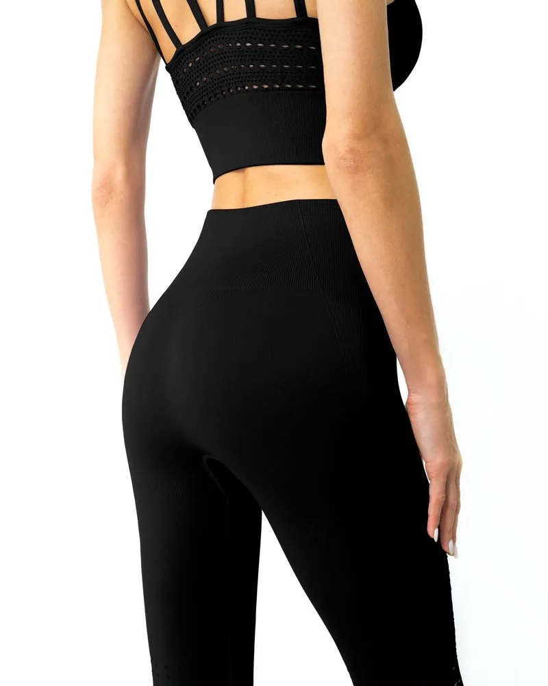 Mesh Seamless Legging with Ribbing Detail - Black