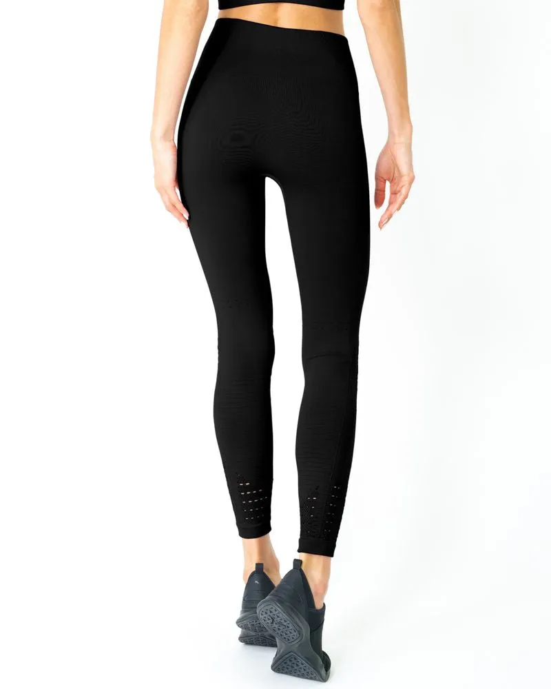 Mesh Seamless Legging with Ribbing Detail - Black