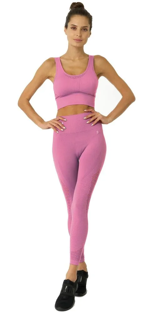 Mesh Seamless Legging with Ribbing Detail - Pink