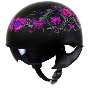 Milwaukee Helmets T72 Gloss Black Pink Butterflies Advanced DOT Helmet