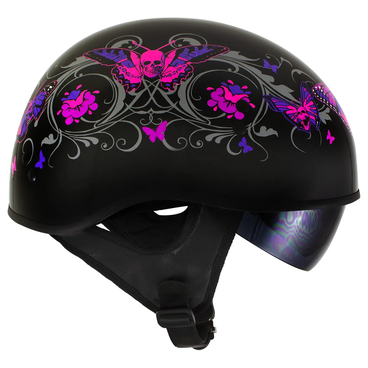 Milwaukee Helmets T72 Gloss Black Pink Butterflies Advanced DOT Helmet