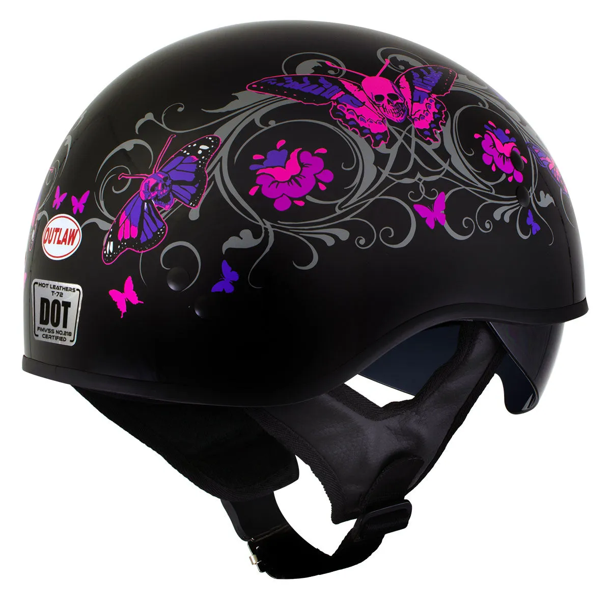 Milwaukee Helmets T72 Gloss Black Pink Butterflies Advanced DOT Helmet