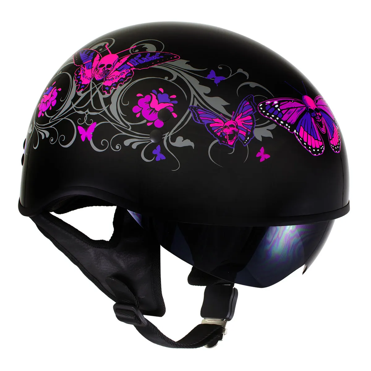 Milwaukee Helmets T72 Gloss Black Pink Butterflies Advanced DOT Helmet