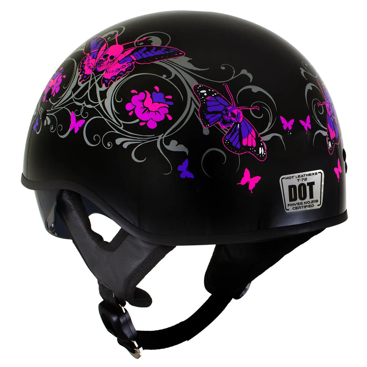 Milwaukee Helmets T72 Gloss Black Pink Butterflies Advanced DOT Helmet