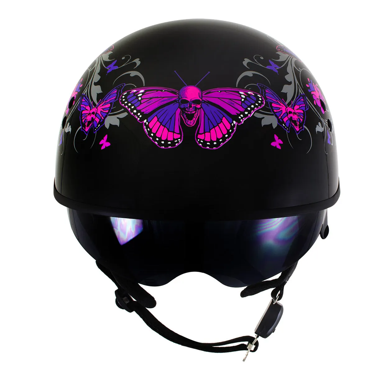 Milwaukee Helmets T72 Gloss Black Pink Butterflies Advanced DOT Helmet