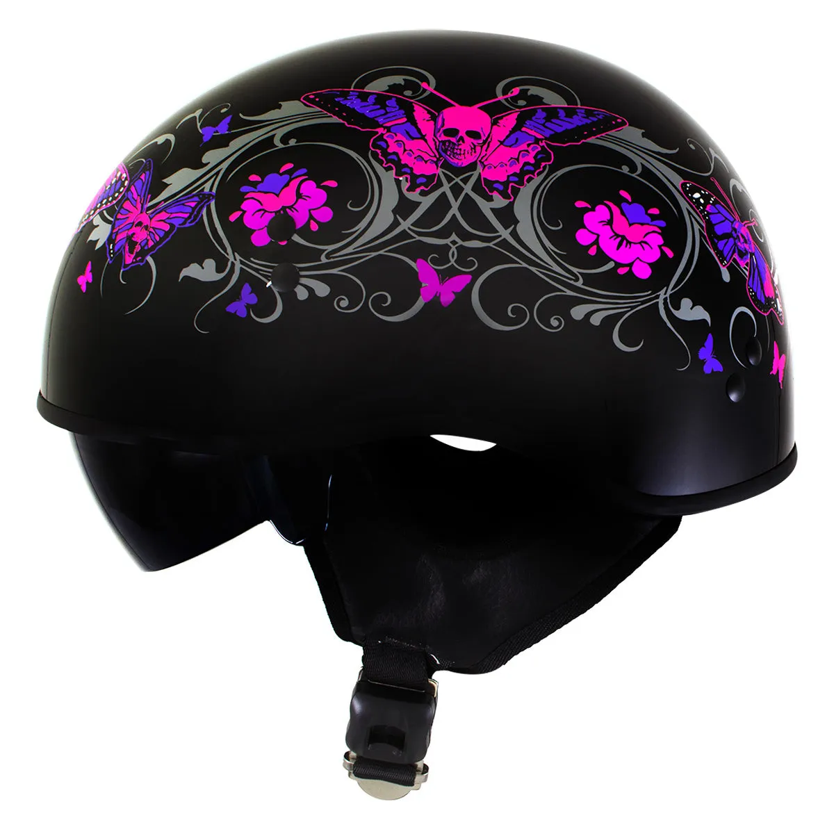 Milwaukee Helmets T72 Gloss Black Pink Butterflies Advanced DOT Helmet