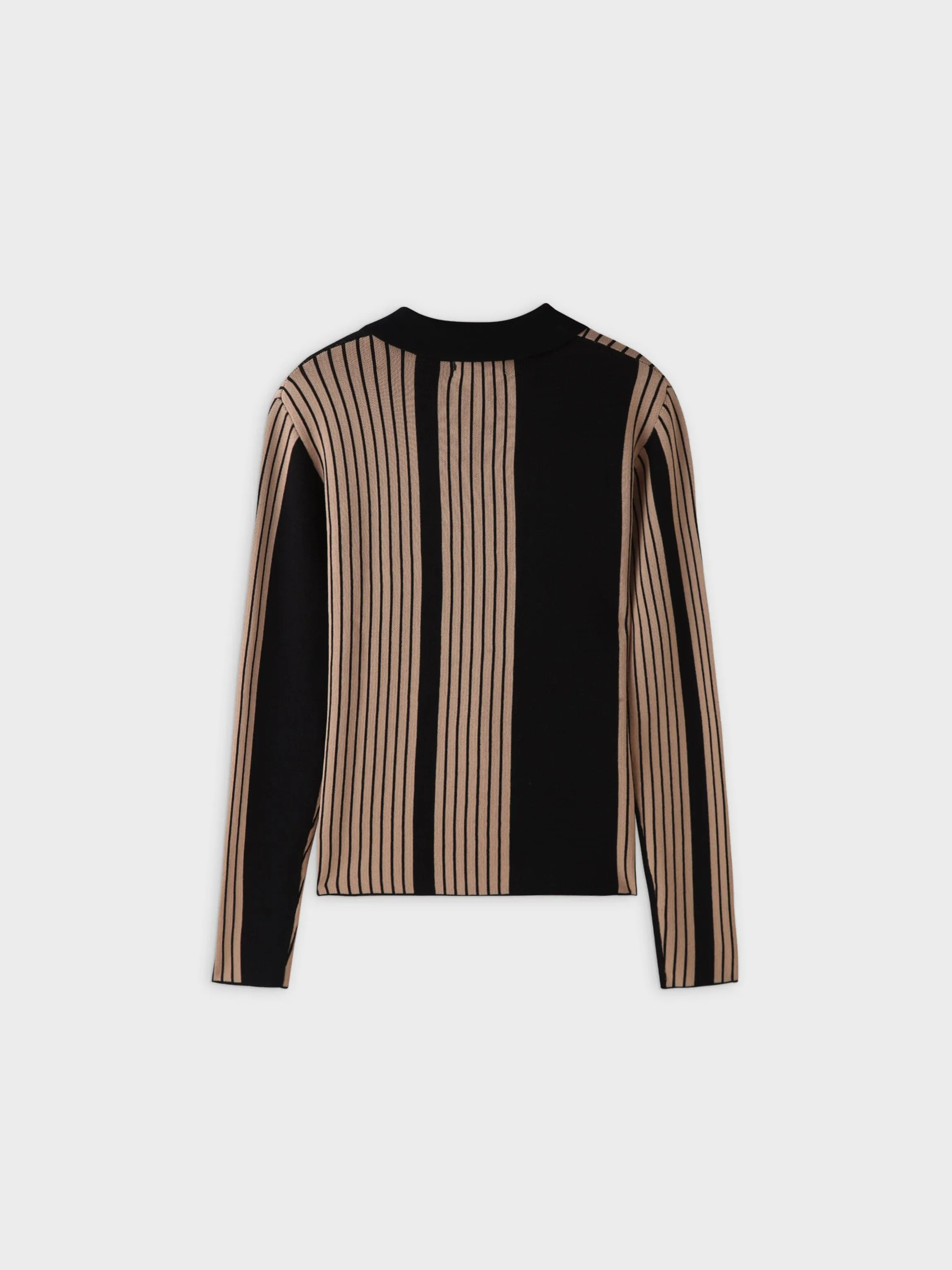 Mixed Stripe Polo Sweater-Tan