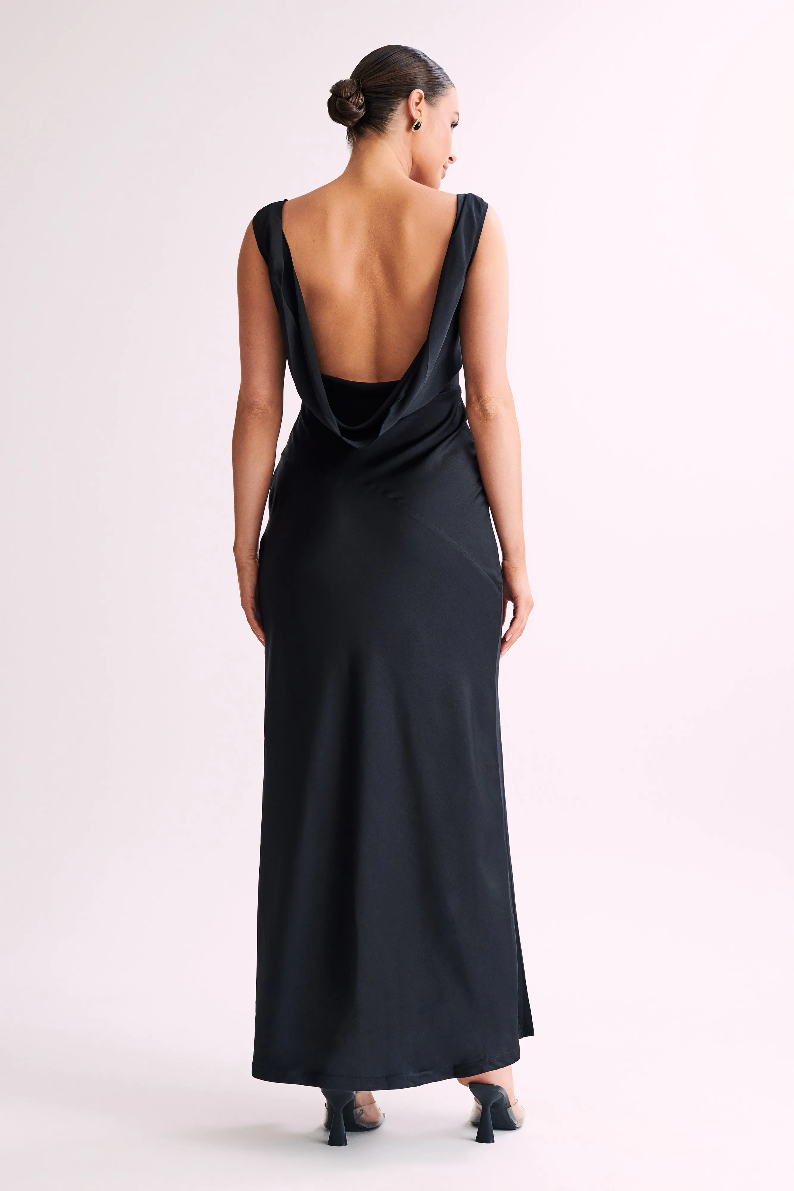 Nadia Maxi Satin Dress With Back Cowl - Black