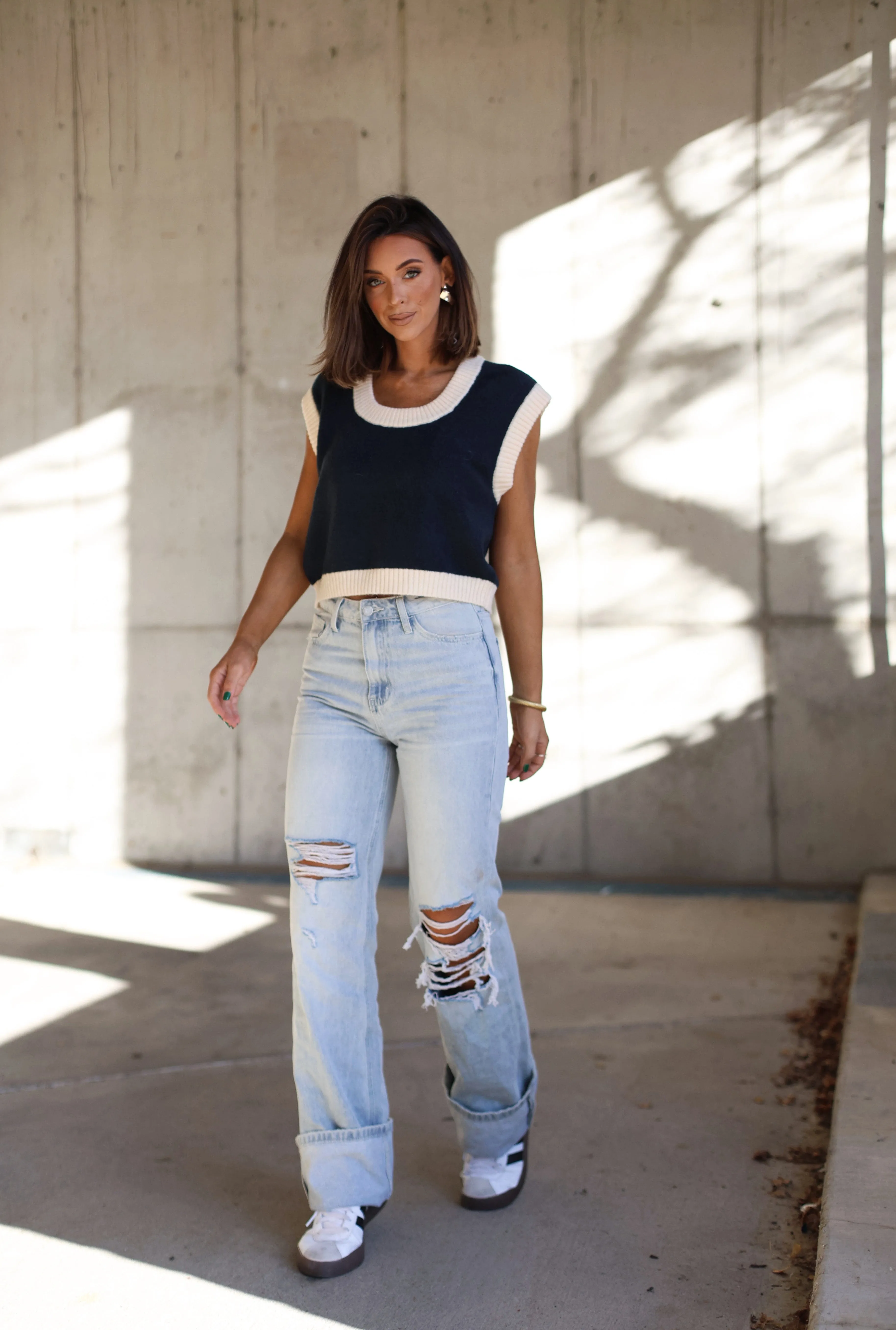 Navy Trim Sweater Vest