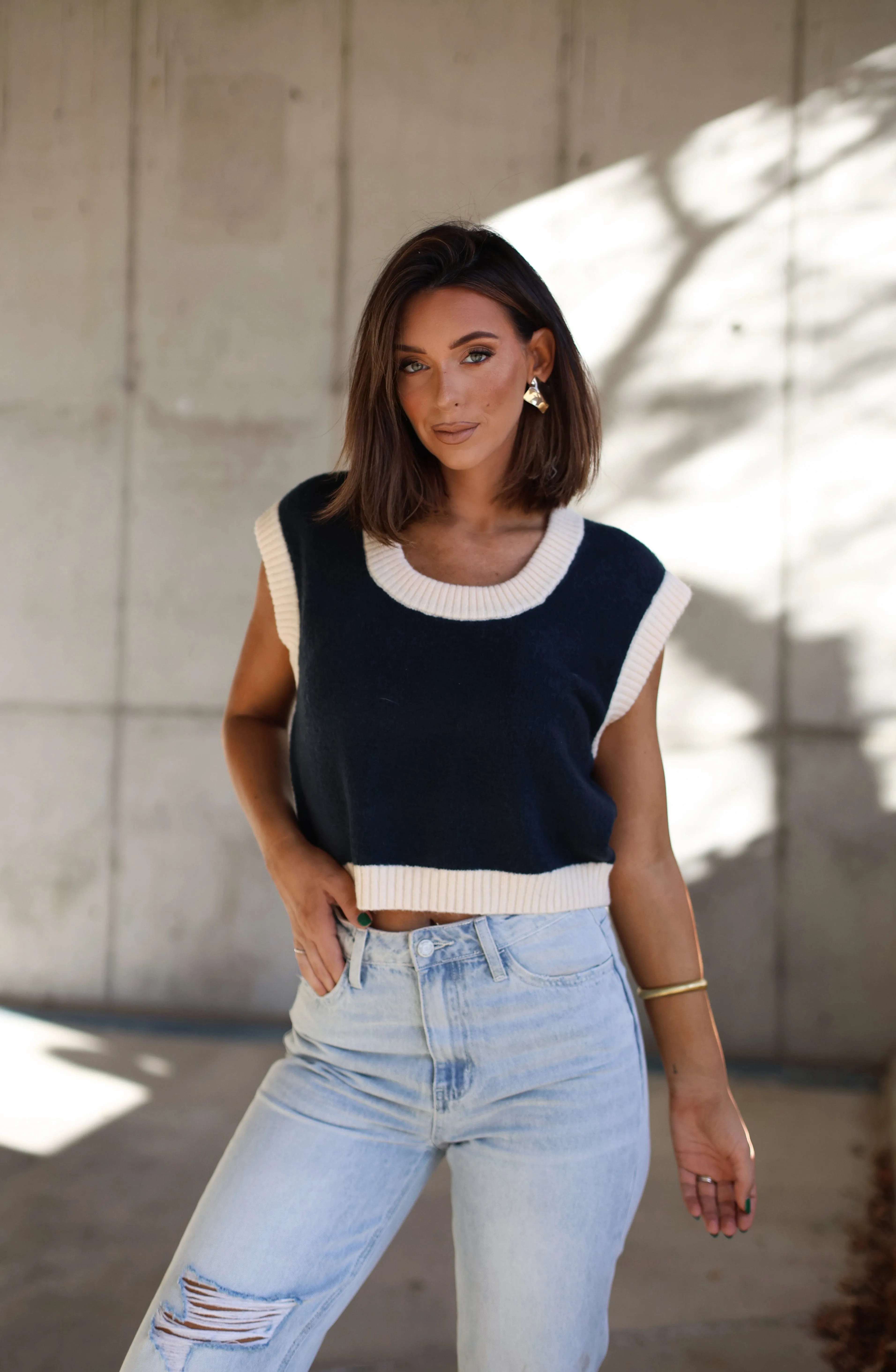 Navy Trim Sweater Vest