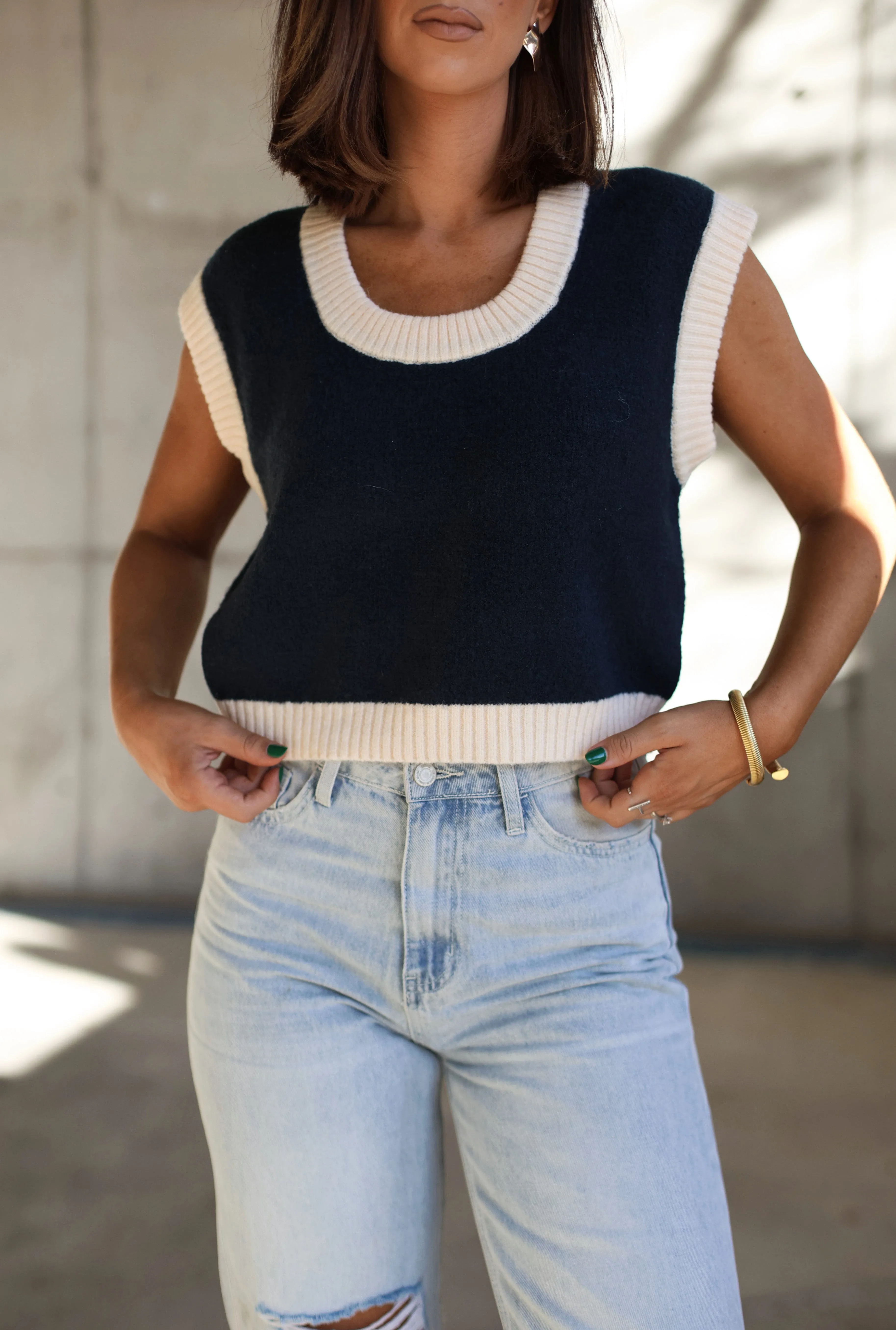 Navy Trim Sweater Vest