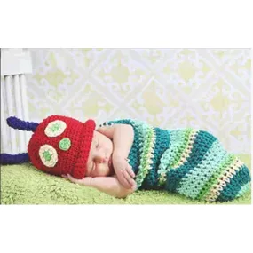 Newborn Photography Props Baby Girl Boy Photo Props for Infant Crochet Caterpillar Outfit Hand Crocheted Hat