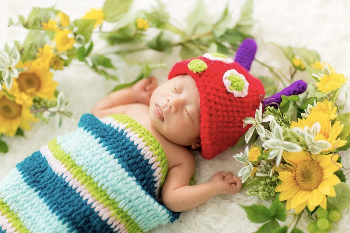 Newborn Photography Props Baby Girl Boy Photo Props for Infant Crochet Caterpillar Outfit Hand Crocheted Hat