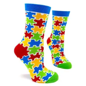 Novelty: Colorful Autism Awareness Puzzle Pieces - Crew Socks