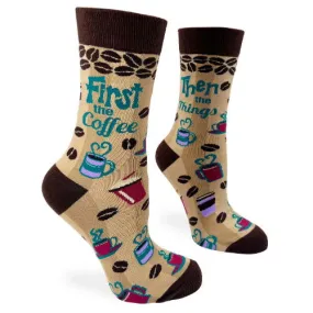 Novelty: First the Coffee Then The Things - Crew Socks