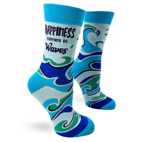 Novelty: Happiness Comes in Waves - Crew Socks