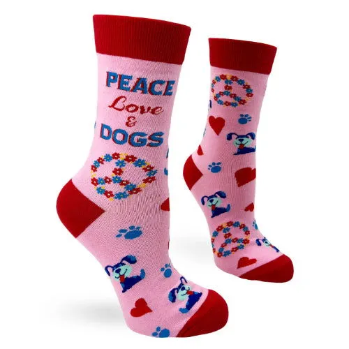 Novelty: Peace Love & Dogs - Crew Socks