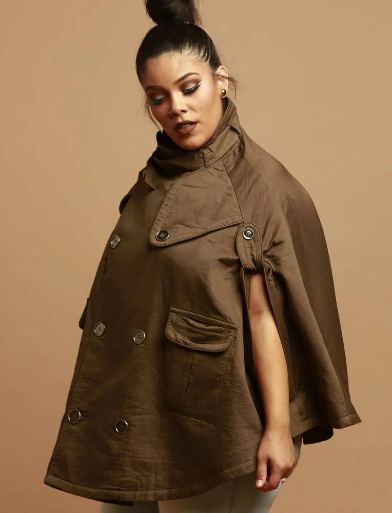 ON BEAT OLIVE PONCHO