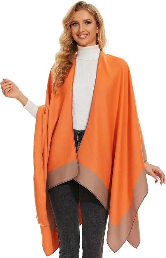 Orange Soft Knit Wrap Poncho Style Cardigan