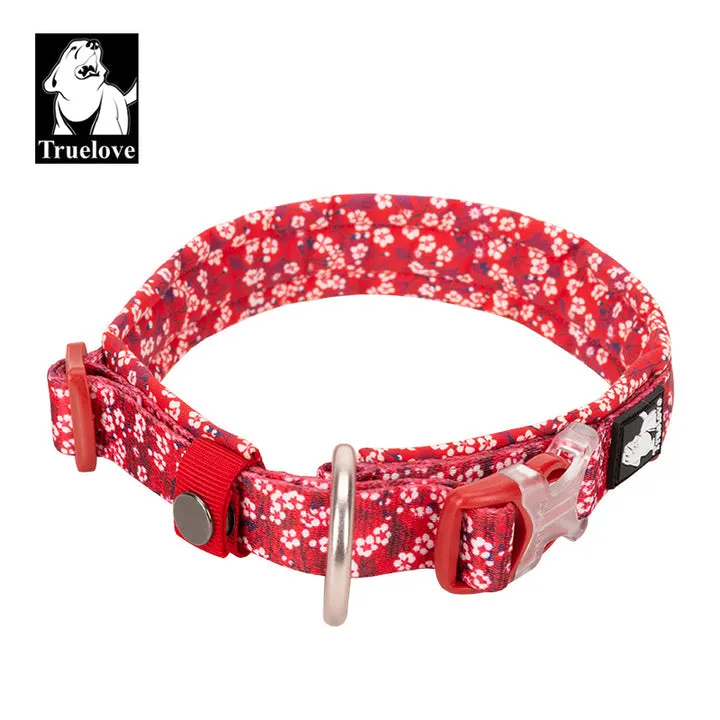 Padded Floral Dog Collar, Red, S, Durable Buckle