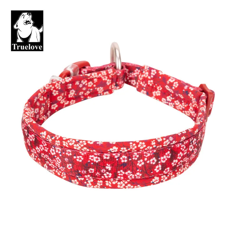 Padded Floral Dog Collar, Red, S, Durable Buckle