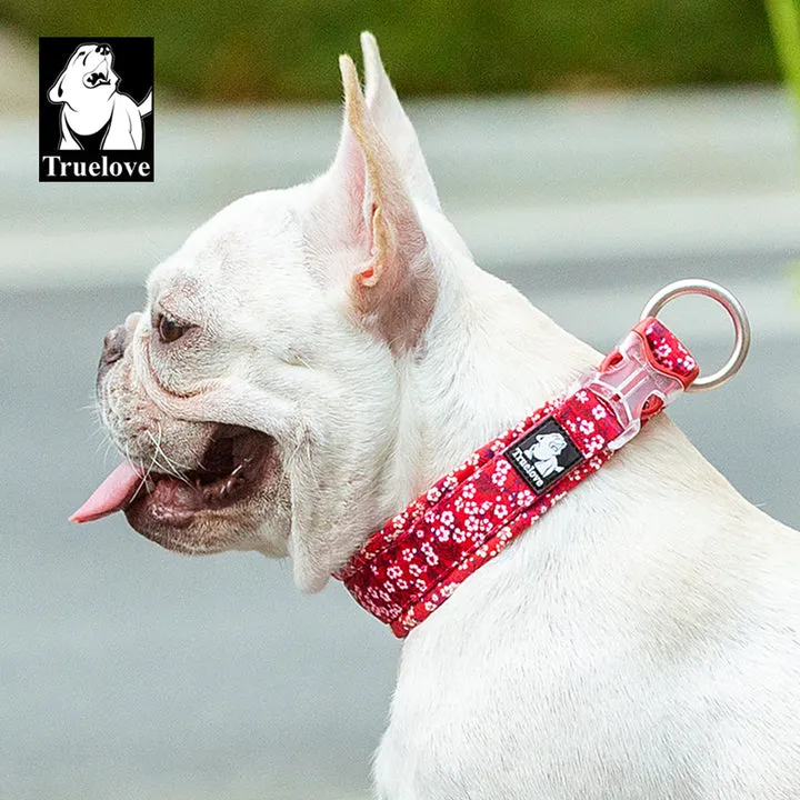 Padded Floral Dog Collar, Red, S, Durable Buckle