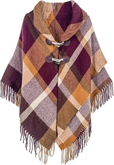 Pink Riverts Winter Chic Plaid Poncho Cardigan