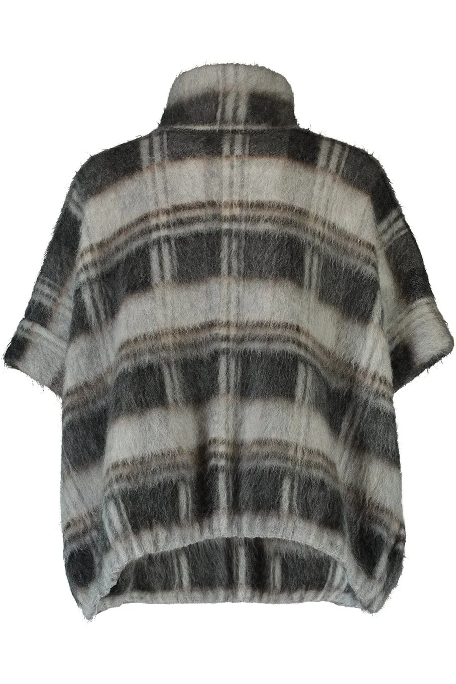 Plaid Poncho With Zip Front