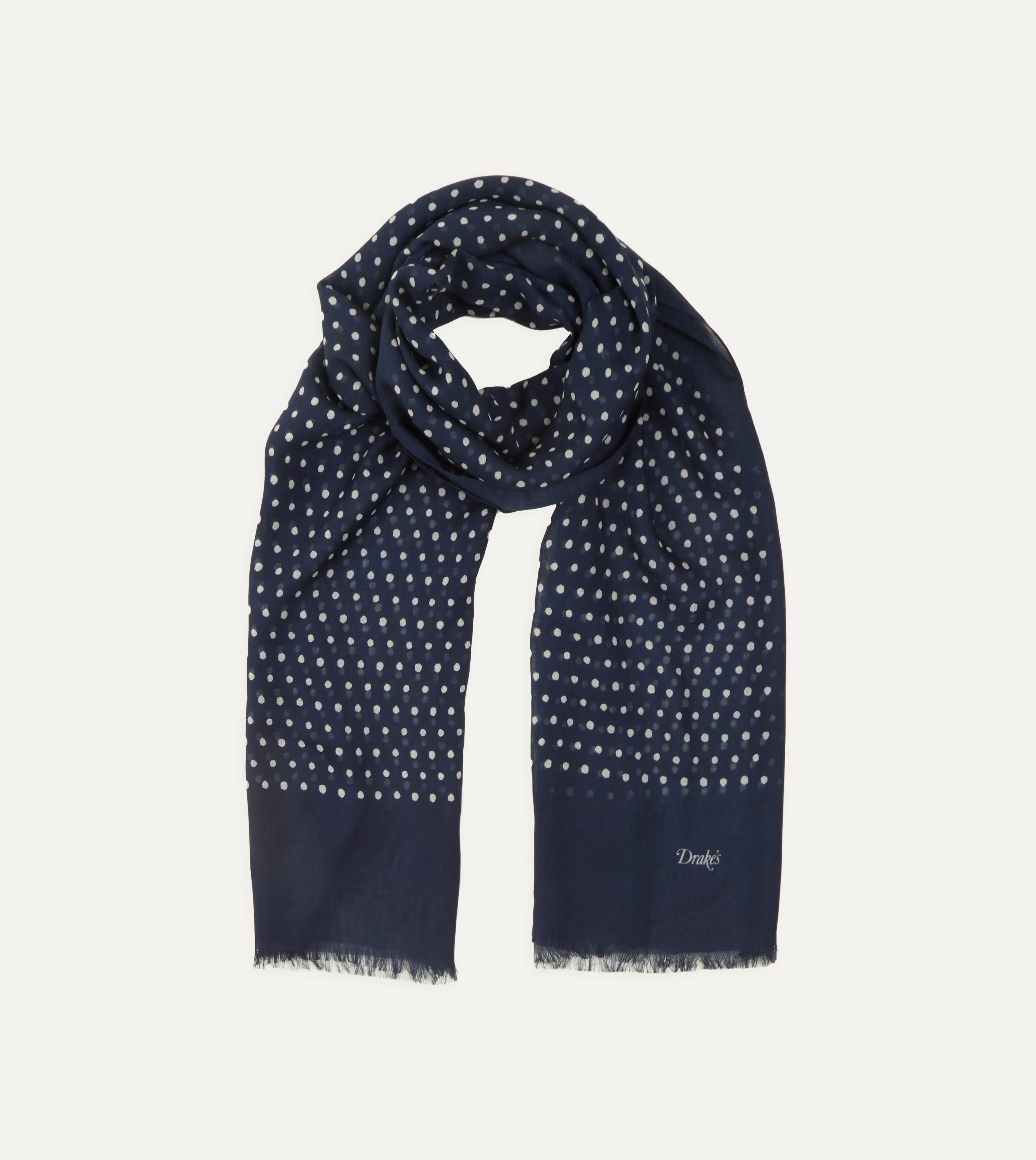 Polka Dot Wool Scarf; Navy