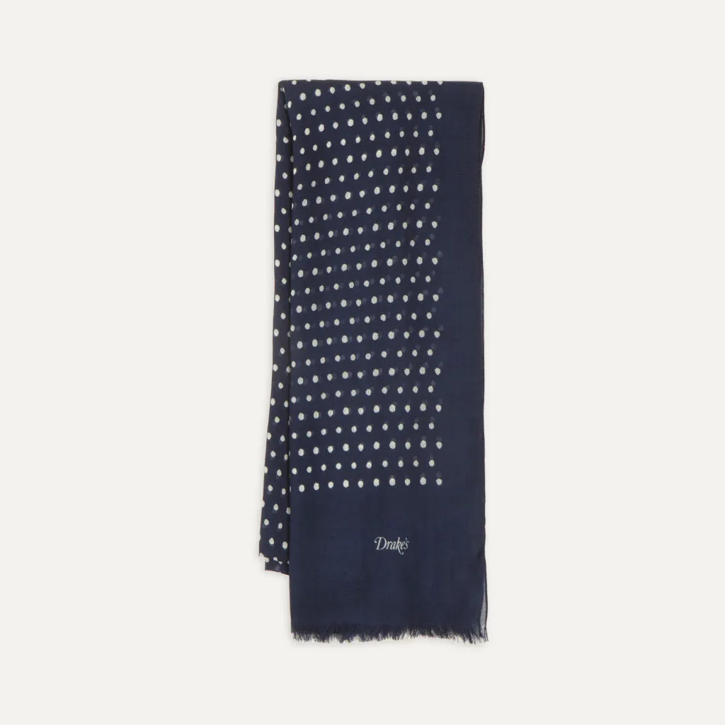 Polka Dot Wool Scarf; Navy