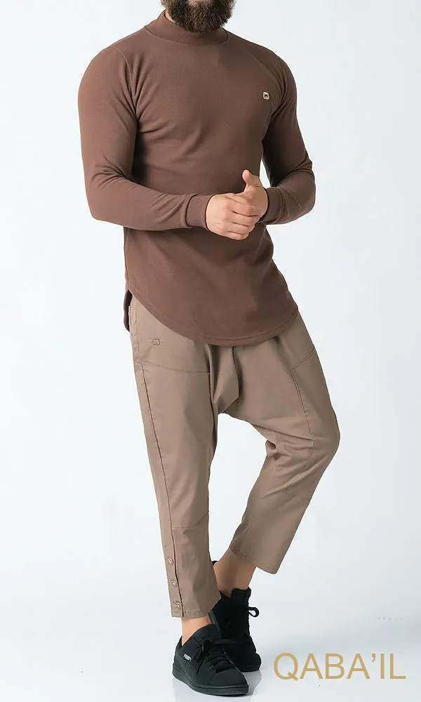 QL Longline High Collar Sweatshirt in Taupe