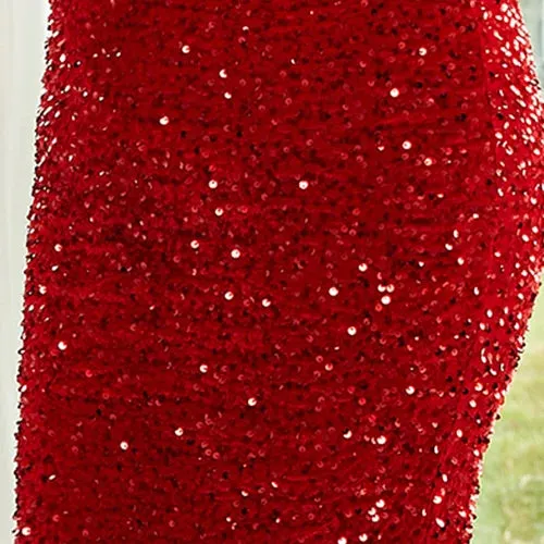 Red Sequin Plus Size Evening Dress Elegant Bodycon Mermaid Gown