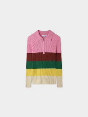 Ribbed Striped Polo Sweater-Sunset Stripe