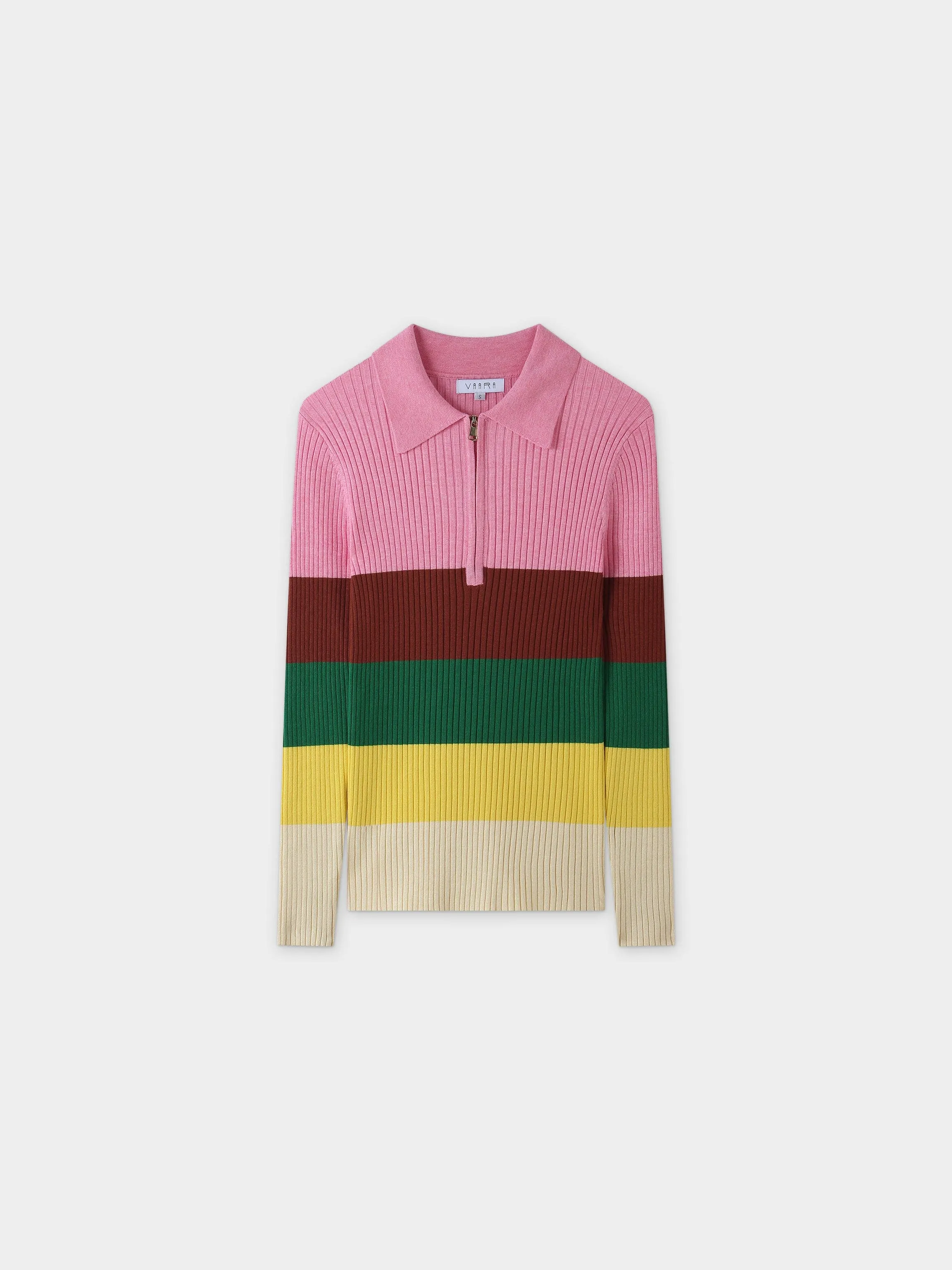 Ribbed Striped Polo Sweater-Sunset Stripe