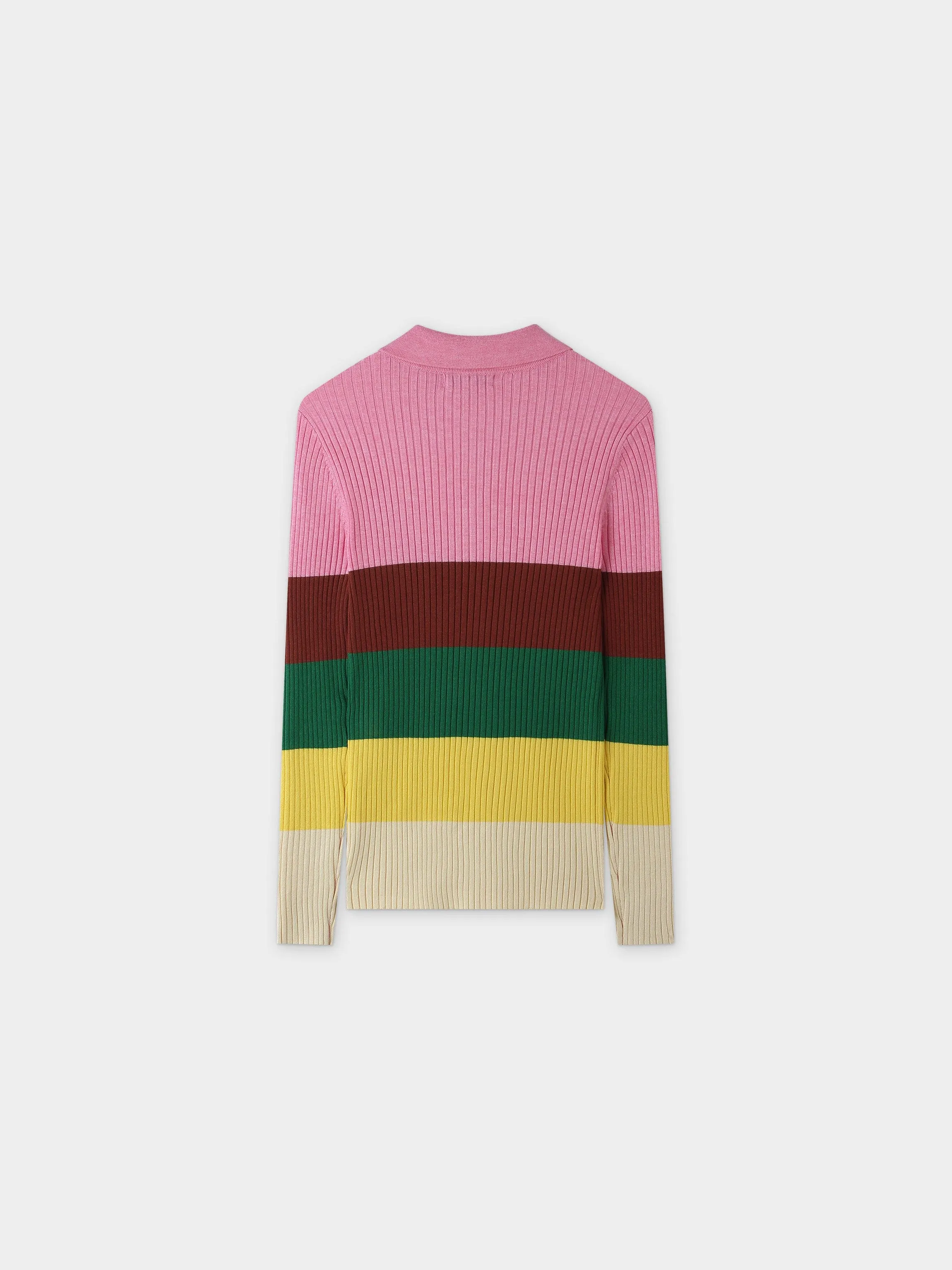 Ribbed Striped Polo Sweater-Sunset Stripe