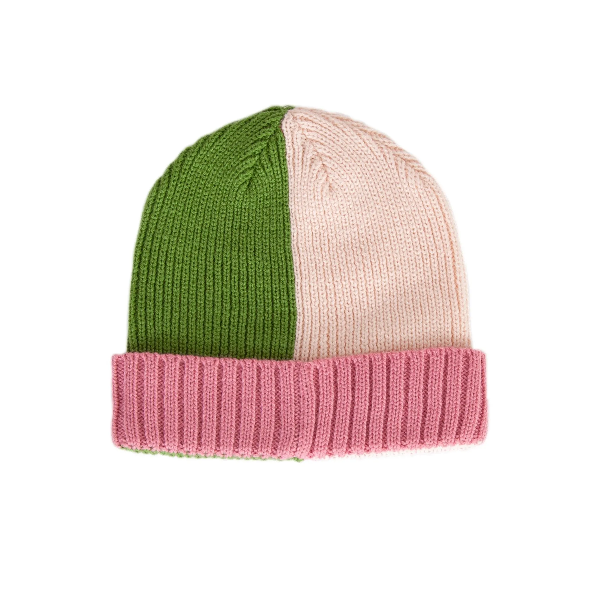 River Merino Beanie Green and Pink