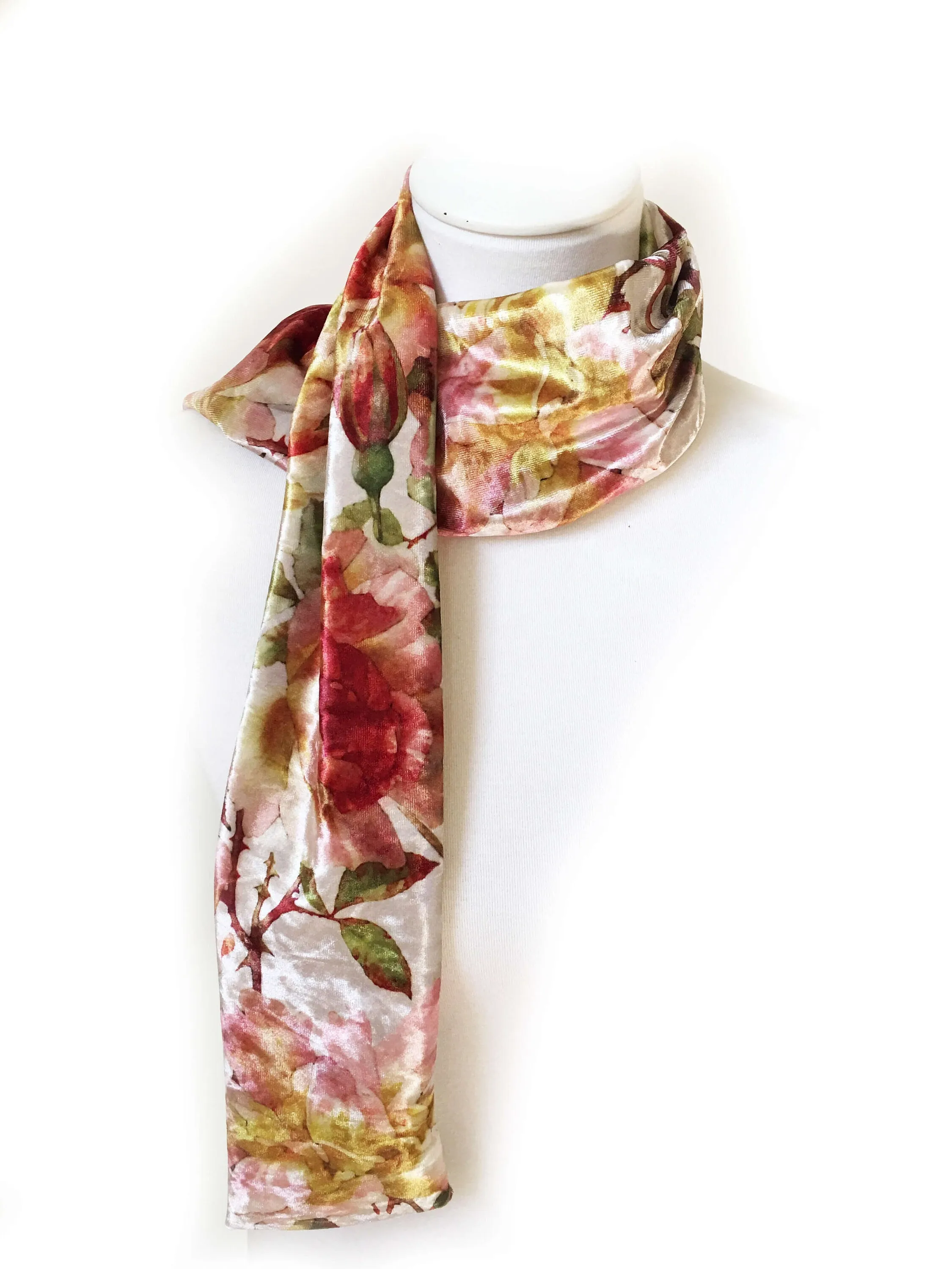 Rose Velour Scarf, Womans Scarf, All season, Luminous Scarf, hand painted scarf, artist scarf, Wear all day or evening