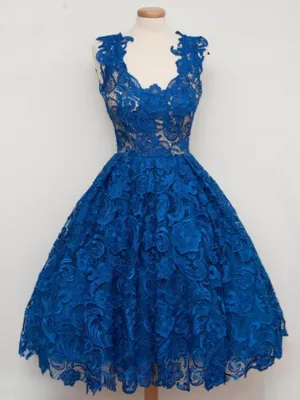 Royal Blue Lace Vintage Style Short Prom Dress Vintage Homecoming Dress #21011219