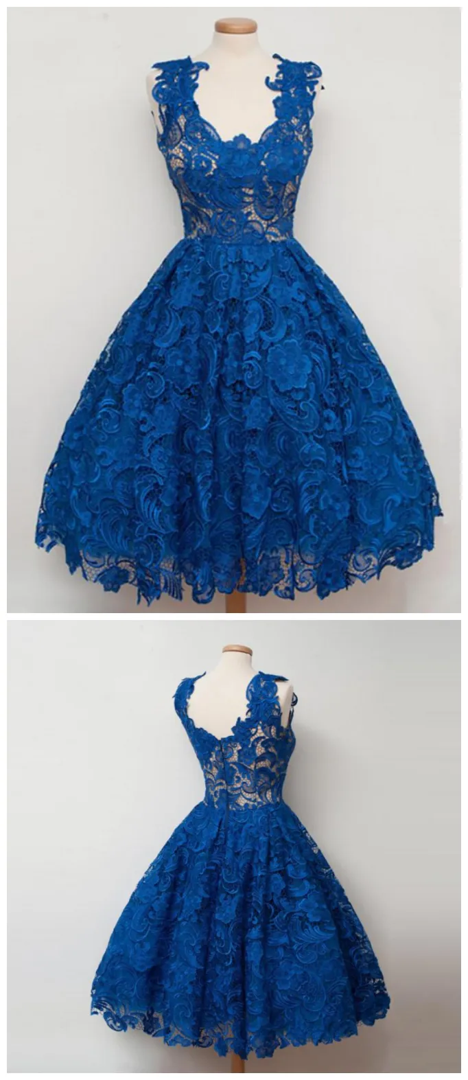 Royal Blue Lace Vintage Style Short Prom Dress Vintage Homecoming Dress #21011219